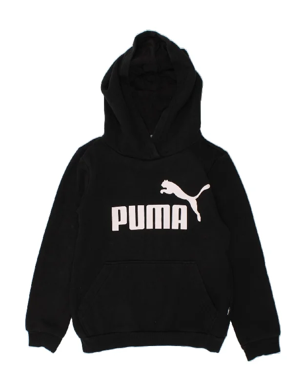 men's hoodie for hiking -PUMA Boys Graphic Hoodie Jumper 7-8 Years Black Cotton