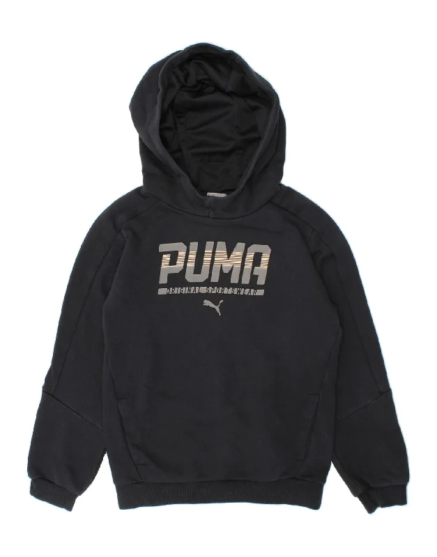 men's heavy-duty hoodies -PUMA Boys Graphic Hoodie Jumper 7-8 Years Black Cotton