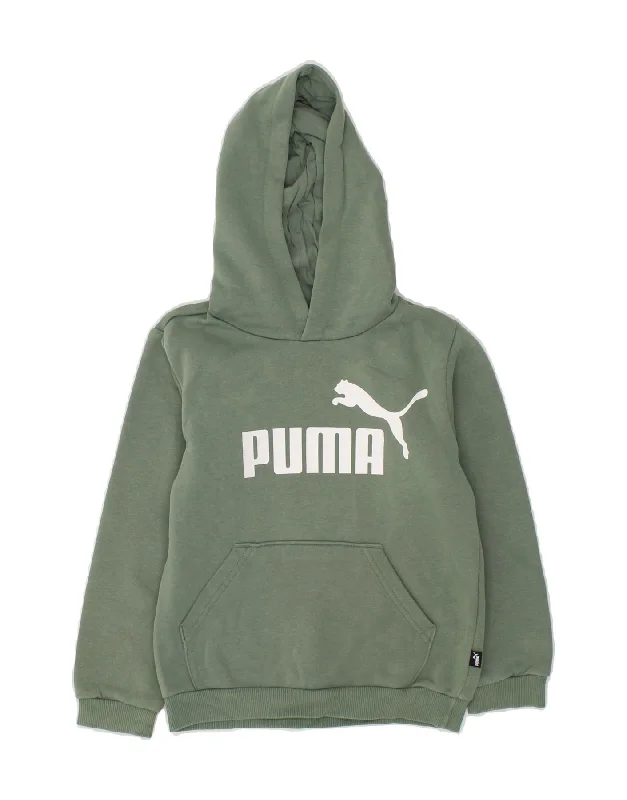 men's athletic zip-up sweatshirts -PUMA Boys Graphic Hoodie Jumper 7-8 Years  Green Cotton