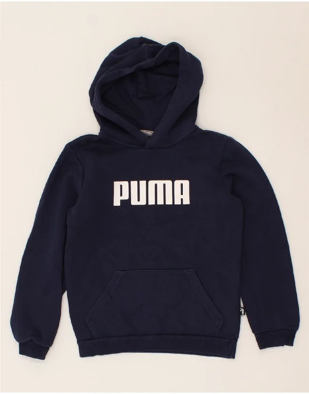 comfortable fleece sweatshirts for men -PUMA Boys Graphic Hoodie Jumper 7-8 Years  Navy Blue Cotton