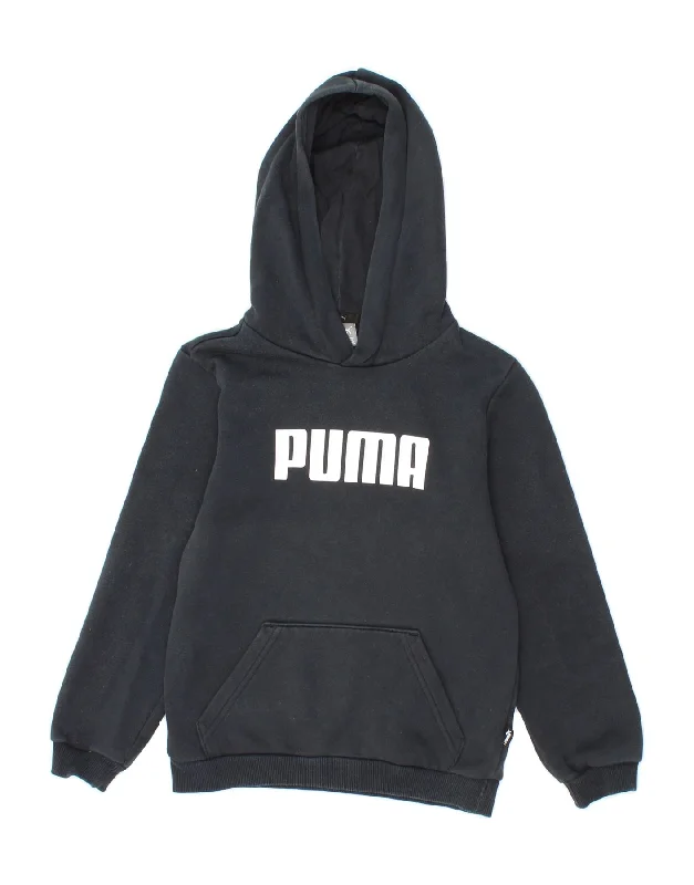 men's printed hoodies for winter -PUMA Boys Graphic Hoodie Jumper 7-8 Years Small  Black Cotton