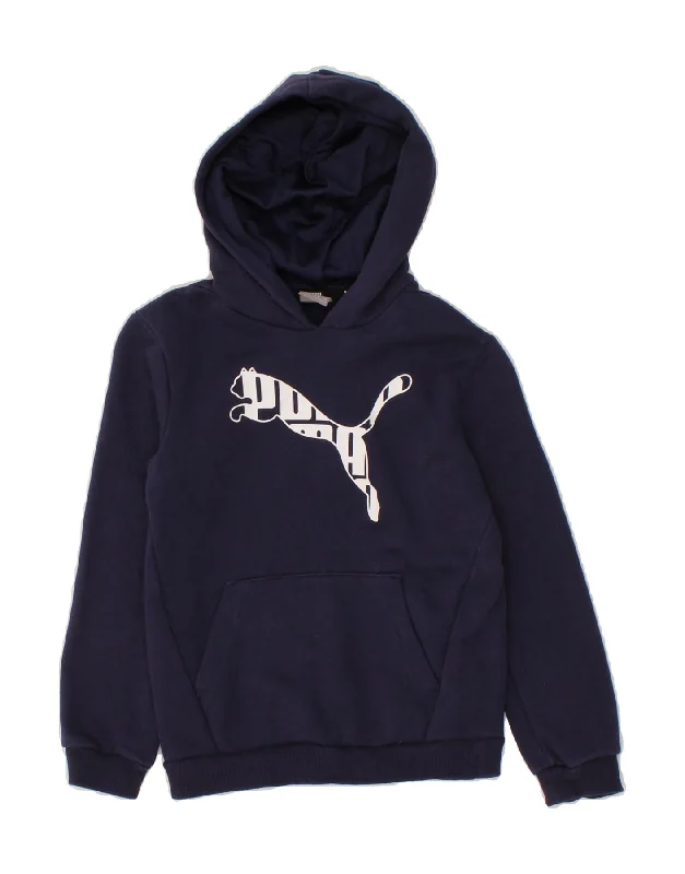 men's high-quality hoodies -PUMA Boys Graphic Hoodie Jumper 7-8 Years Small Navy Blue Cotton