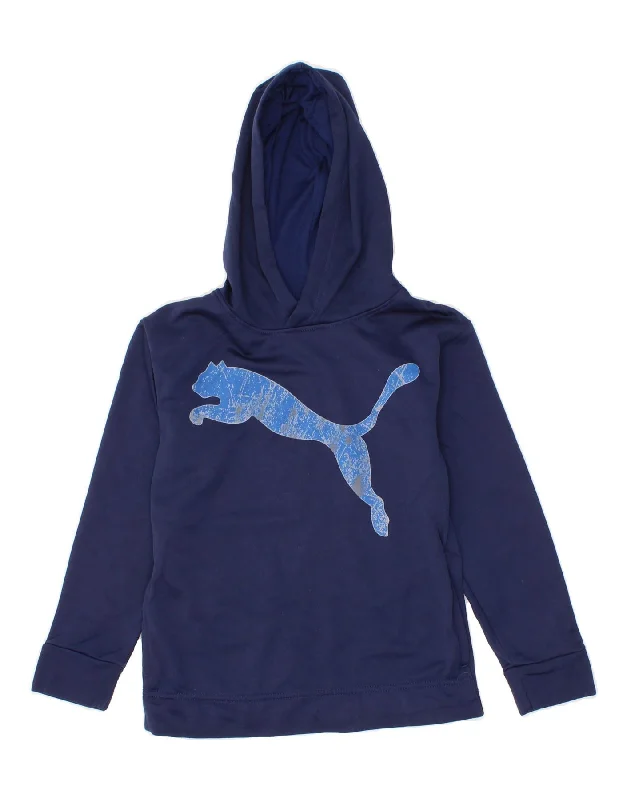 men's long sleeve hoodies -PUMA Boys Graphic Hoodie Jumper 7-8 Years Small Navy Blue Polyester