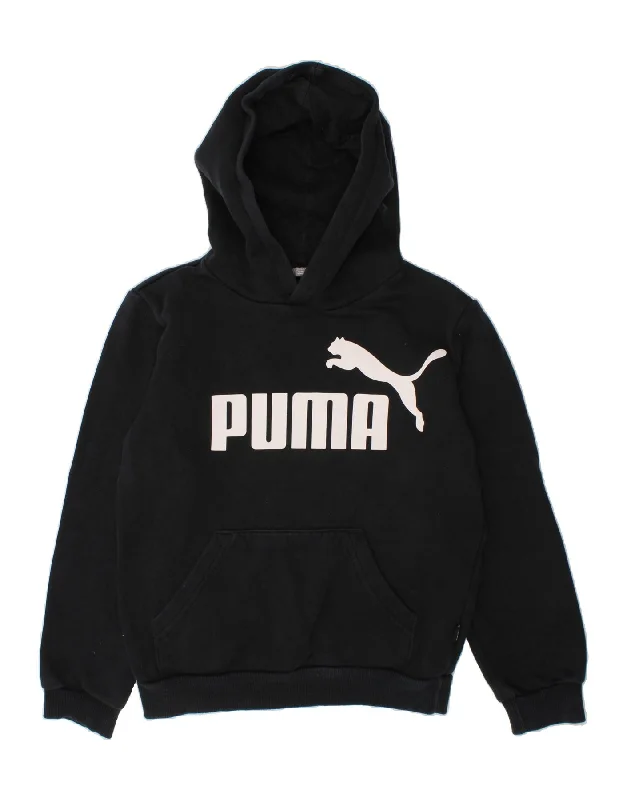 men's hoodie for cold weather -PUMA Boys Graphic Hoodie Jumper 9-10 Years Black Cotton