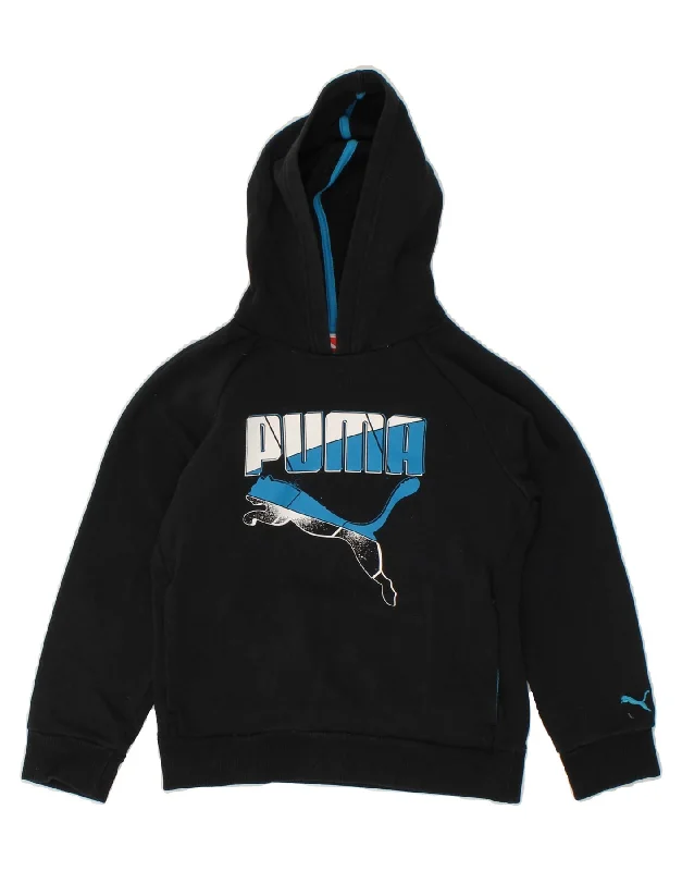 men's hoodie for cold weather -PUMA Boys Graphic Hoodie Jumper 9-10 Years Medium Black