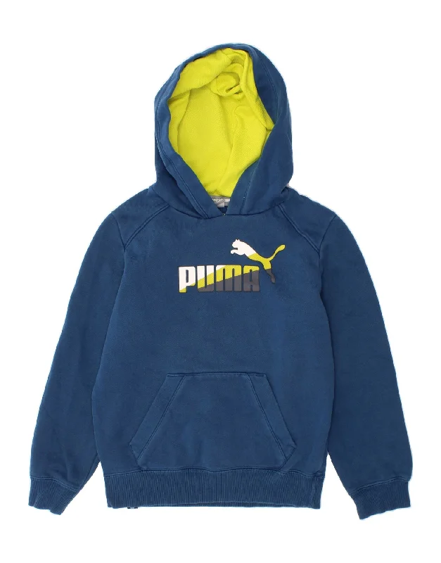 men's zip hoodie with high collar -PUMA Boys Graphic Hoodie Jumper 9-10 Years Medium  Blue Cotton