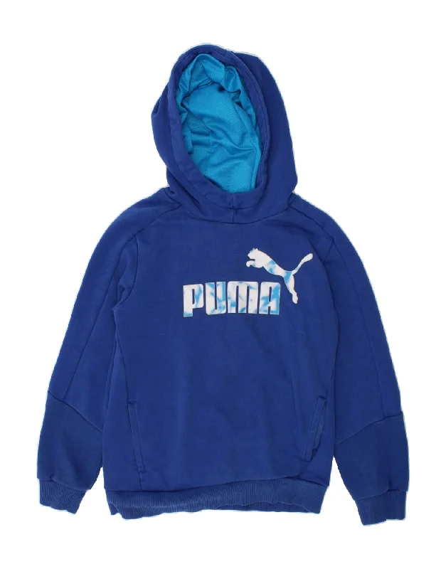 men's heavy fleece sweatshirts -PUMA Boys Graphic Hoodie Jumper 9-10 Years Medium Blue Cotton