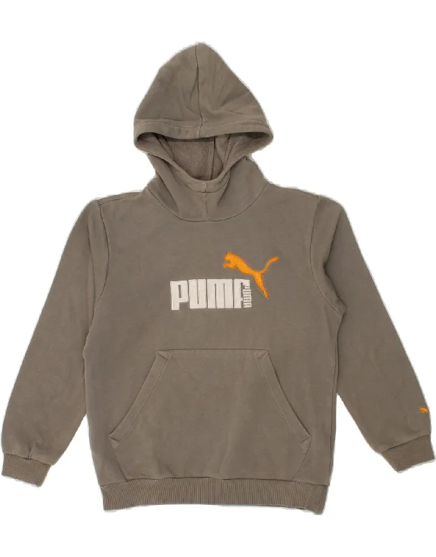 men's casual zip-up sweatshirts -PUMA Boys Graphic Hoodie Jumper 9-10 Years Medium Grey Cotton