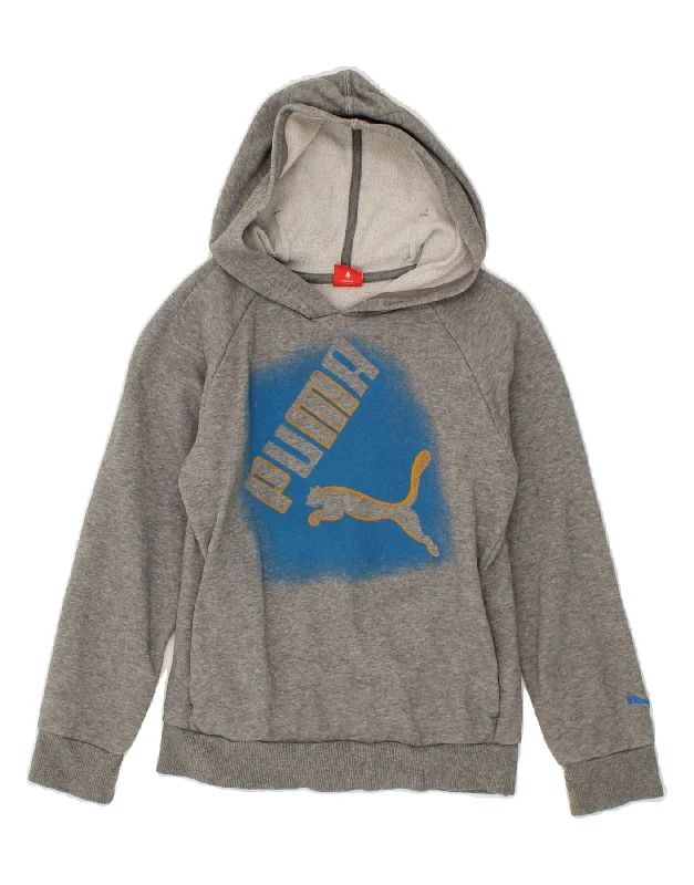 men's warm hoodies for winter -PUMA Boys Graphic Hoodie Jumper 9-10 Years Medium  Grey Cotton