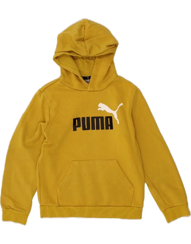 stylish hoodies for men -PUMA Boys Graphic Hoodie Jumper 9-10 Years Yellow Cotton