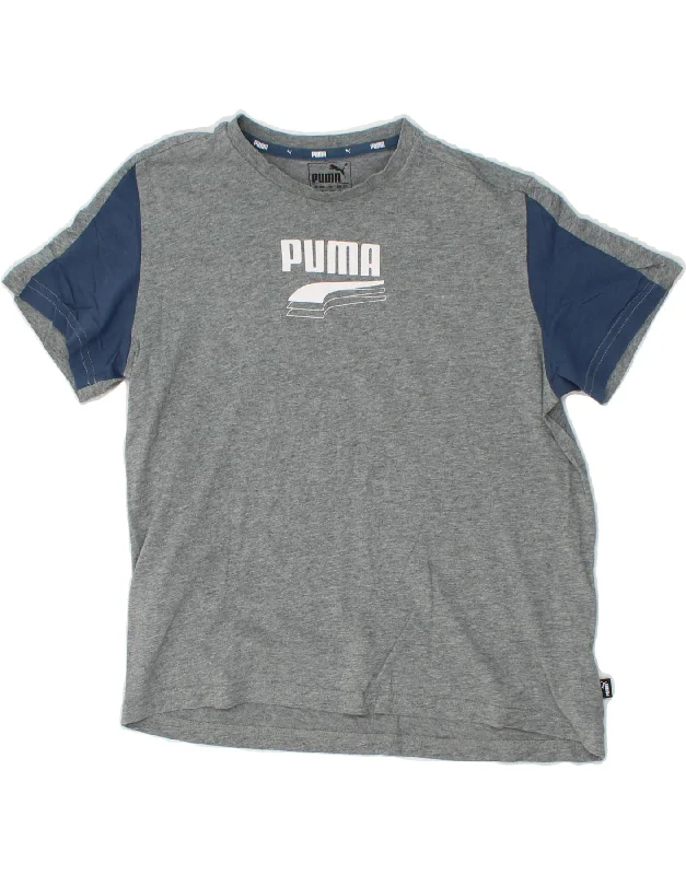 stylish short-sleeve t-shirts for men -PUMA Boys Graphic T-Shirt Top 11-12 Years Grey Colourblock Cotton