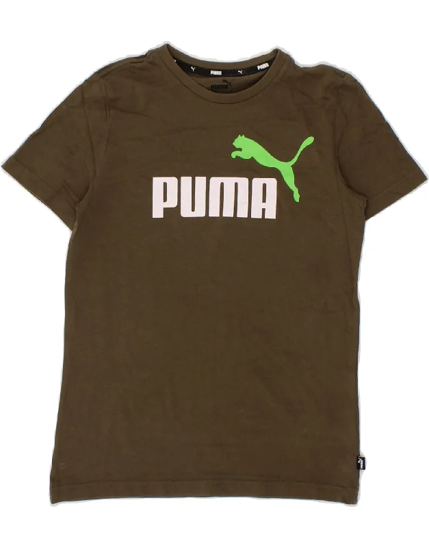 men's short-sleeve slim fit t-shirts -PUMA Boys Graphic T-Shirt Top 11-12 Years Large Khaki Cotton