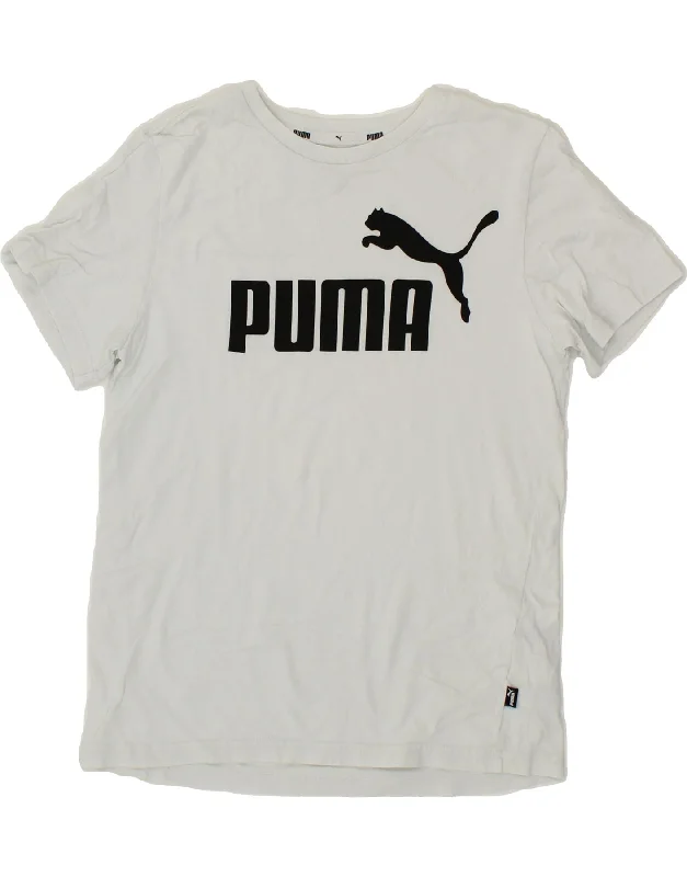 men's stylish polo t-shirts -PUMA Boys Graphic T-Shirt Top 13-14 Years White Cotton