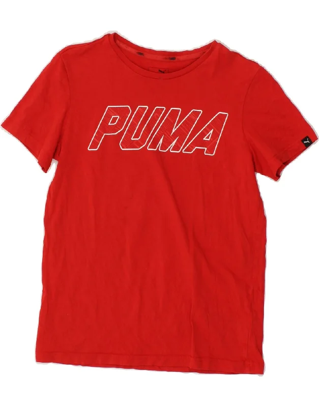 stylish short-sleeve t-shirts for men -PUMA Boys Graphic T-Shirt Top 13-14 Years XL Red Cotton