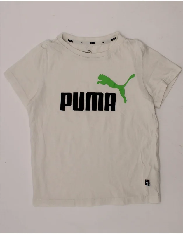 men's stylish polo t-shirts -PUMA Boys Graphic T-Shirt Top 7-8 Years Small White Cotton