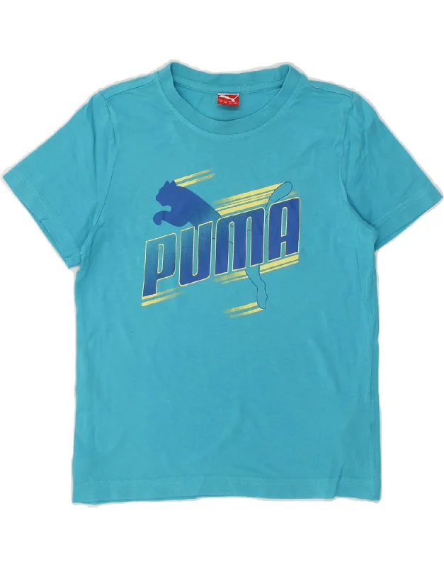 men's logo print t-shirts -PUMA Boys Graphic T-Shirt Top 9-10 Years Medium Blue Cotton