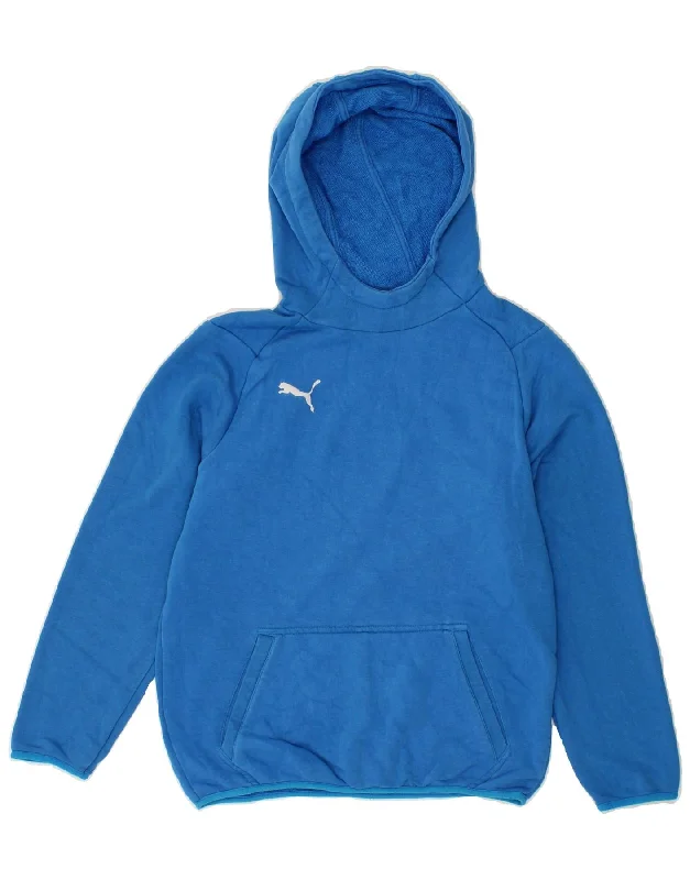 men's sweatshirts with designs -PUMA Boys Hoodie Jumper 11-12 Years Blue Cotton