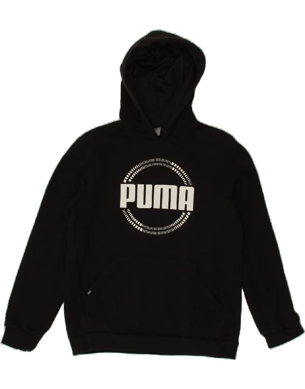 men's hoodie sweatshirt with graphics -PUMA Boys Hoodie Jumper 13-14 Years Black Cotton