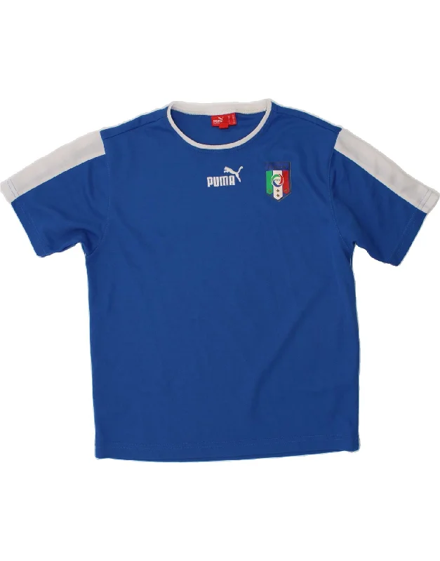 men's basic t-shirts -PUMA Boys Italia Graphic T-Shirt Top 9-10 Years Medium  Blue Colourblock