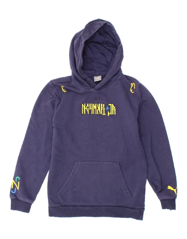 men's classic hoodies -PUMA Boys Neymar Graphic Hoodie Jumper 11-12 Years  Navy Blue Cotton