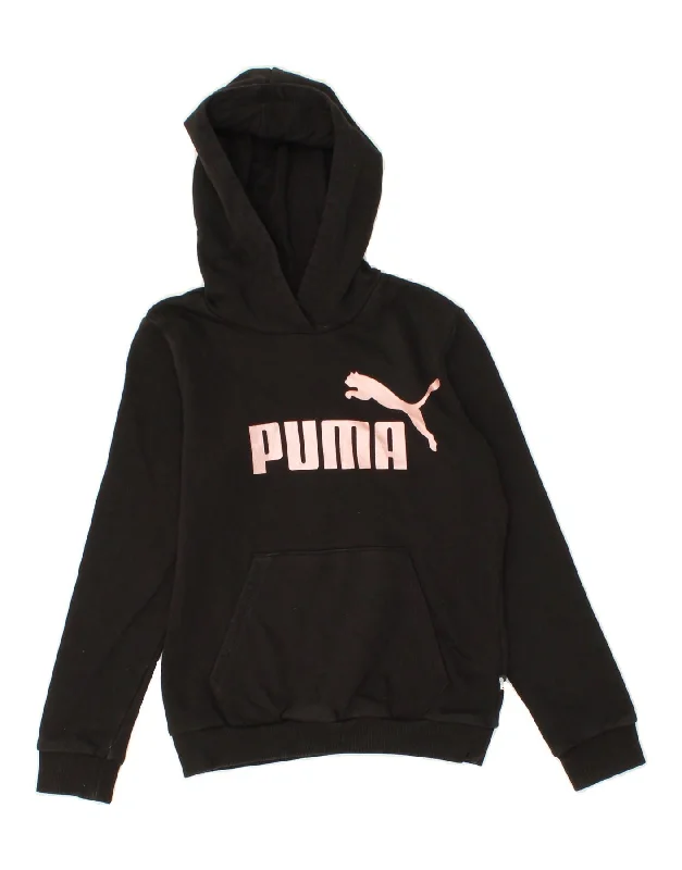 men's fleece sweatshirts -PUMA Girls Graphic Hoodie Jumper 11-12 Years Black Cotton