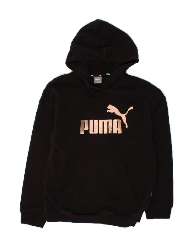 men's sports hoodies for gym -PUMA Girls Graphic Hoodie Jumper 13-14 Years Black