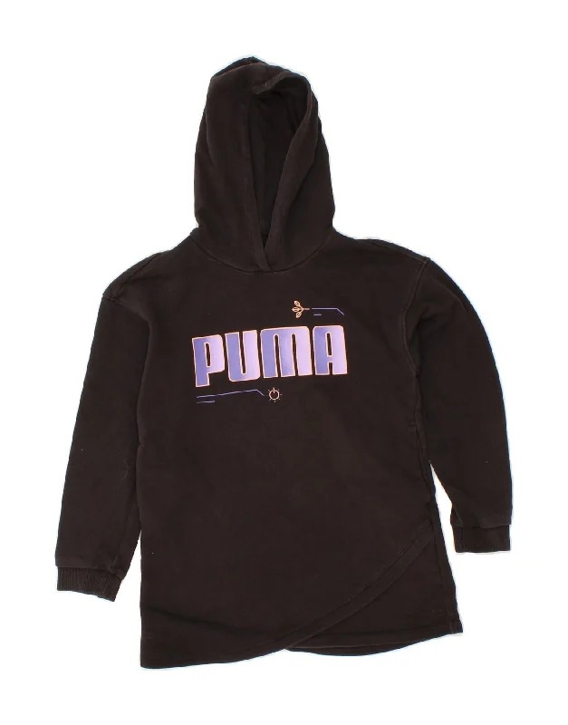 stylish hoodies for men -PUMA Girls Graphic Hoodie Jumper 14-15 Years Black Cotton