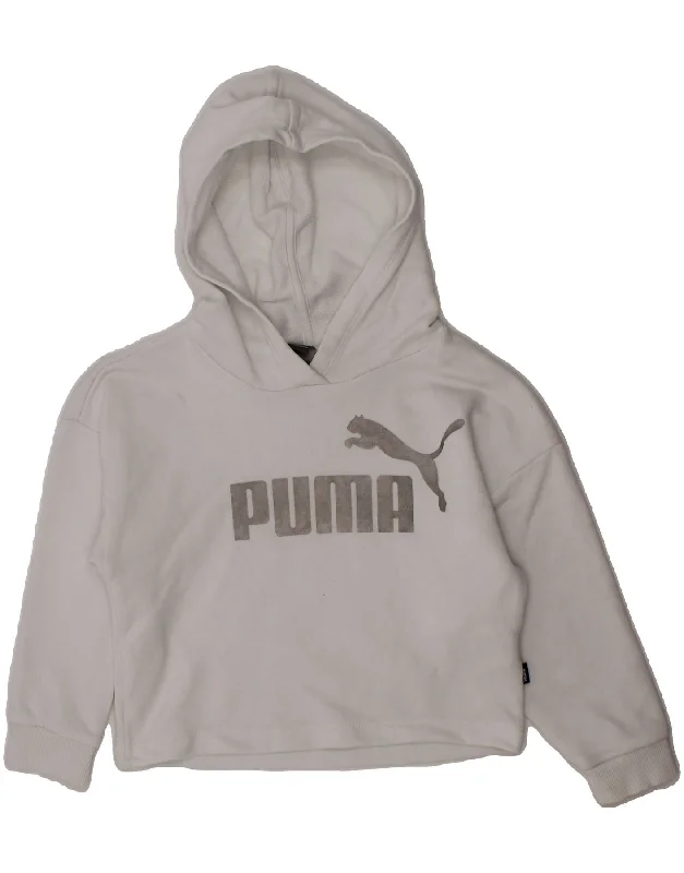 men's hoodie with prints -PUMA Girls Graphic Hoodie Jumper 5-6 Years White Cotton