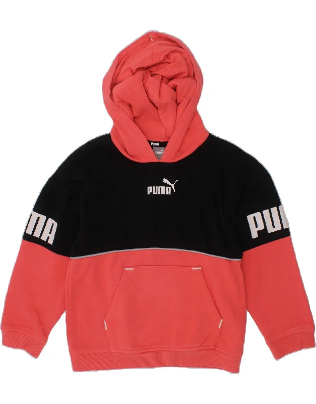 men's printed hoodies for winter -PUMA Girls Graphic Hoodie Jumper 7-8 Years Small Pink Colourblock Cotton