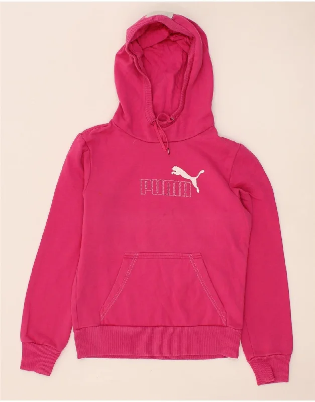 men's heavy-duty hoodies -PUMA Girls Graphic Hoodie Jumper 9-10 Years Pink Colourblock Cotton