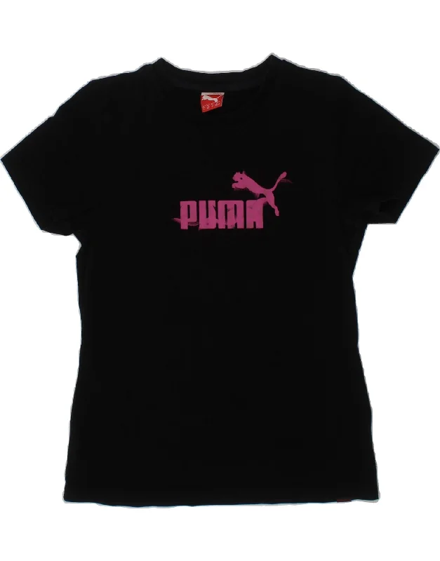 men's graphic vintage t-shirts -PUMA Girls Graphic T-Shirt Top 11-12 Years Large Black Cotton