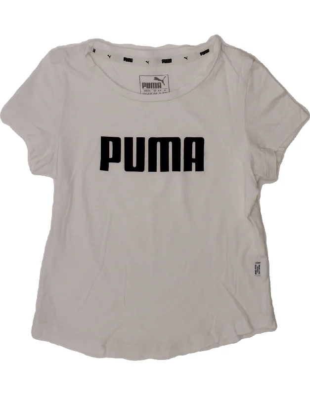 men's printed tees for casual wear -PUMA Girls Graphic T-Shirt Top 4-5 Years  White Cotton