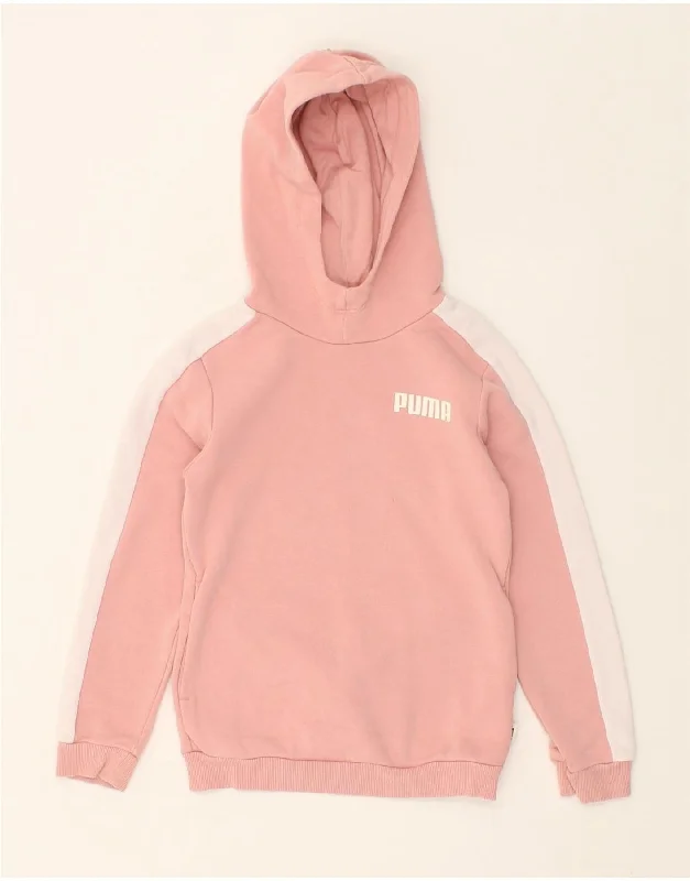 casual wear sweatshirts for men -PUMA Girls Hoodie Jumper 7-8 Years Small  Pink Cotton