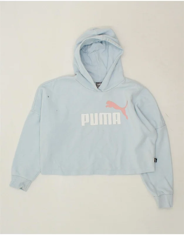 trendy hoodies for men -PUMA Girls Oversized Crop Graphic Hoodie Jumper 11-12 Years Large Blue