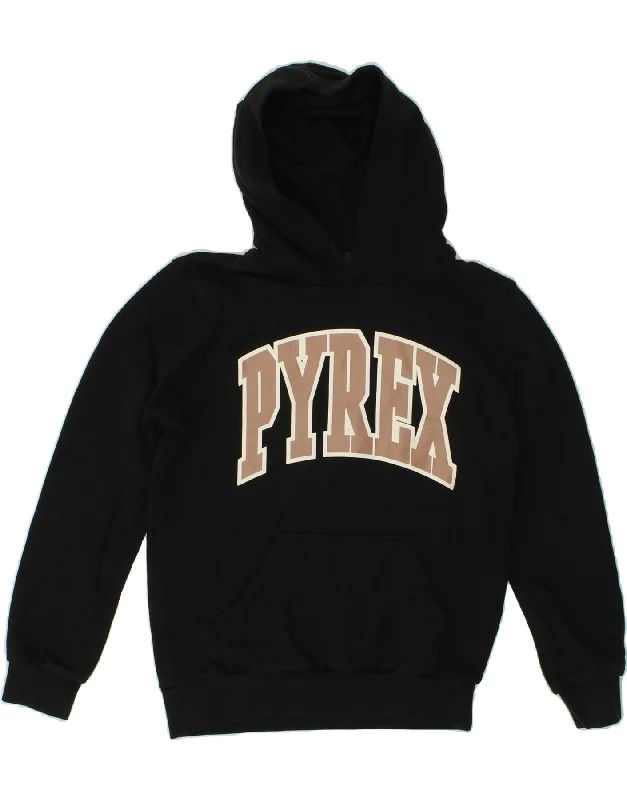 men's fashion sweatshirts -PYREX Boys Graphic Hoodie Jumper 11-12 Years XL Black Cotton