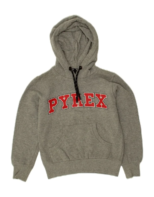 men's hoodie for layering in winter -PYREX Girls Graphic Hoodie Jumper 6-7 Years XS Grey Cotton