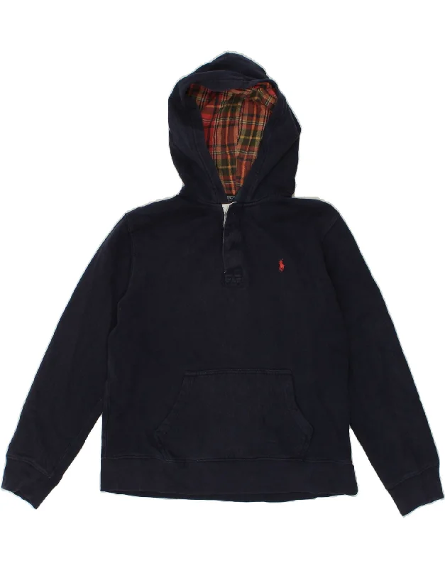 men's cotton blend hoodies -RALPH LAUREN Boys Zip Neck Hoodie Jumper 14-15 Years Large Navy Blue