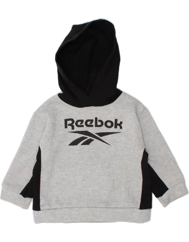 men's hoodie with zip pockets -REEBOK Baby Boys Graphic Hoodie Jumper 12-18 Months Grey Colourblock