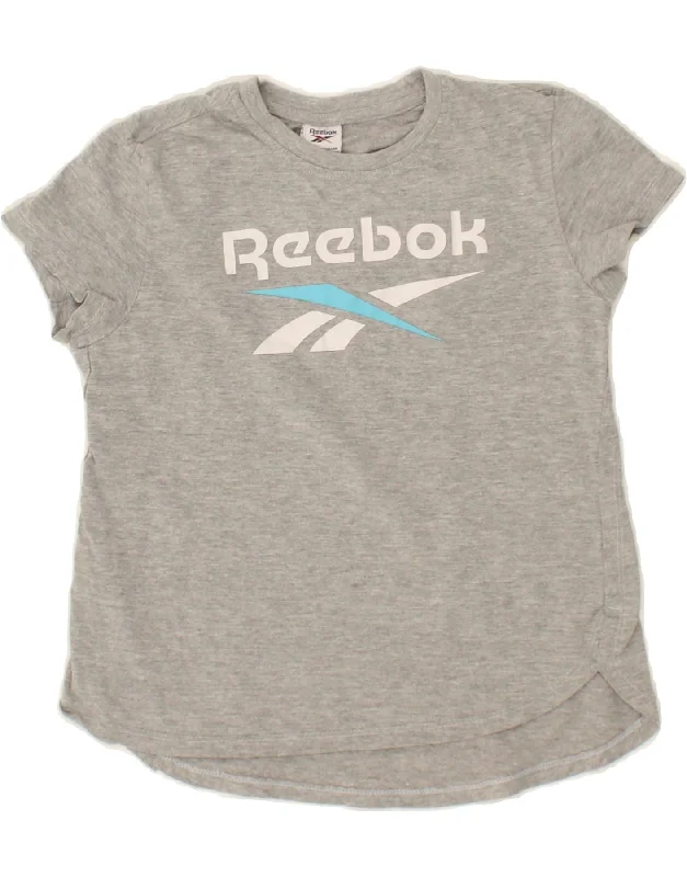 men's workout tee shirts -REEBOK Girls Graphic T-Shirt Top 11-12 Years Large Grey Cotton