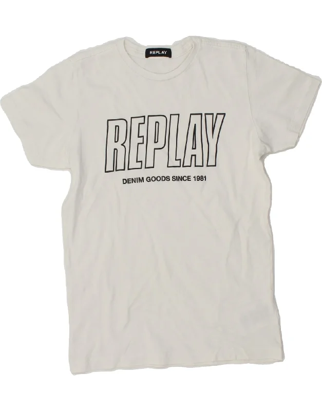 men's t-shirts for layering -REPLAY Boys Graphic T-Shirt Top 11-12 Years Off White Cotton