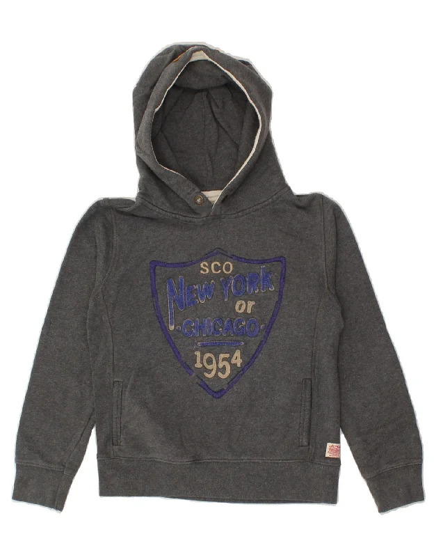 men's workout hoodies -SCOTCH SHRUNK Boys Graphic Hoodie Jumper 7-8 Years Grey Cotton