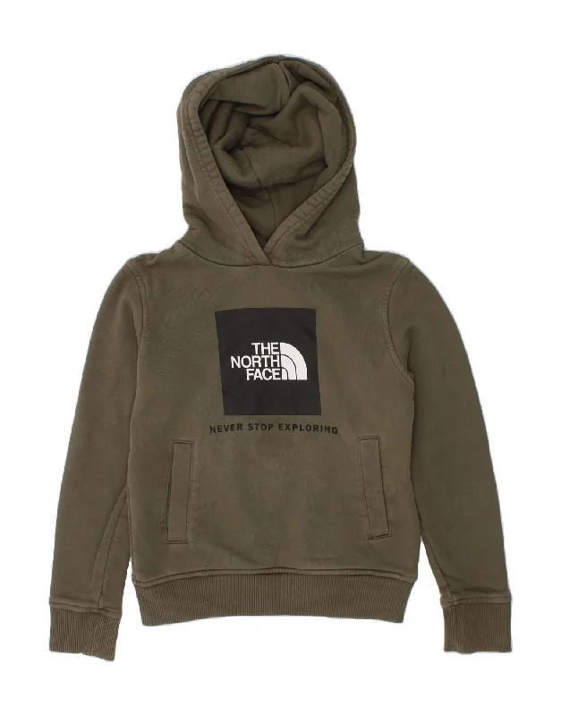 men's winter pullover sweatshirts -THE NORTH FACE Boys Graphic Hoodie Jumper 7-8 Years Small Khaki Cotton