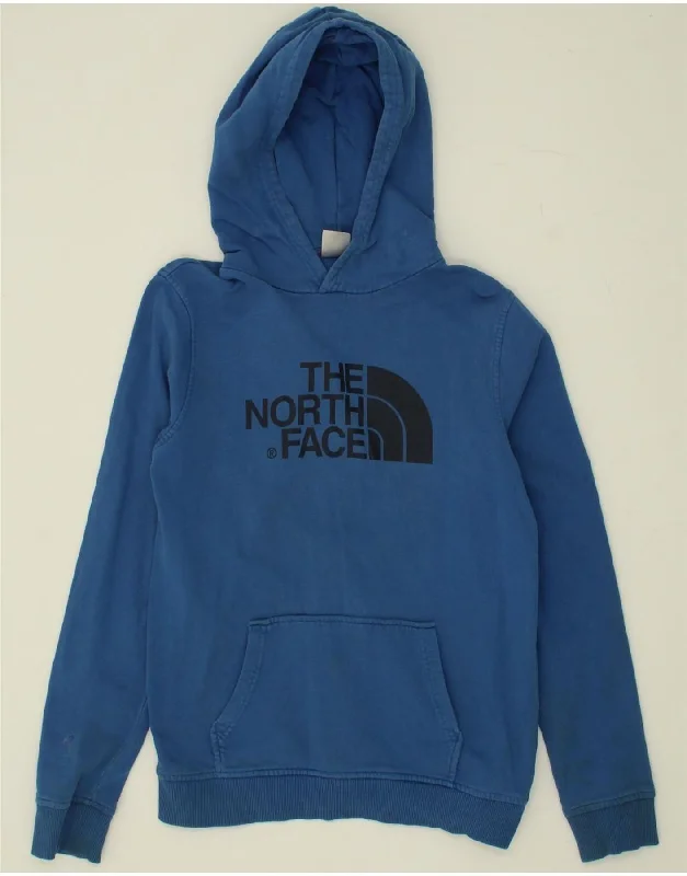 comfortable fleece sweatshirts for men -THE NORTH FACE Girls Graphic Hoodie Jumper 14-15 Years XL Blue Cotton