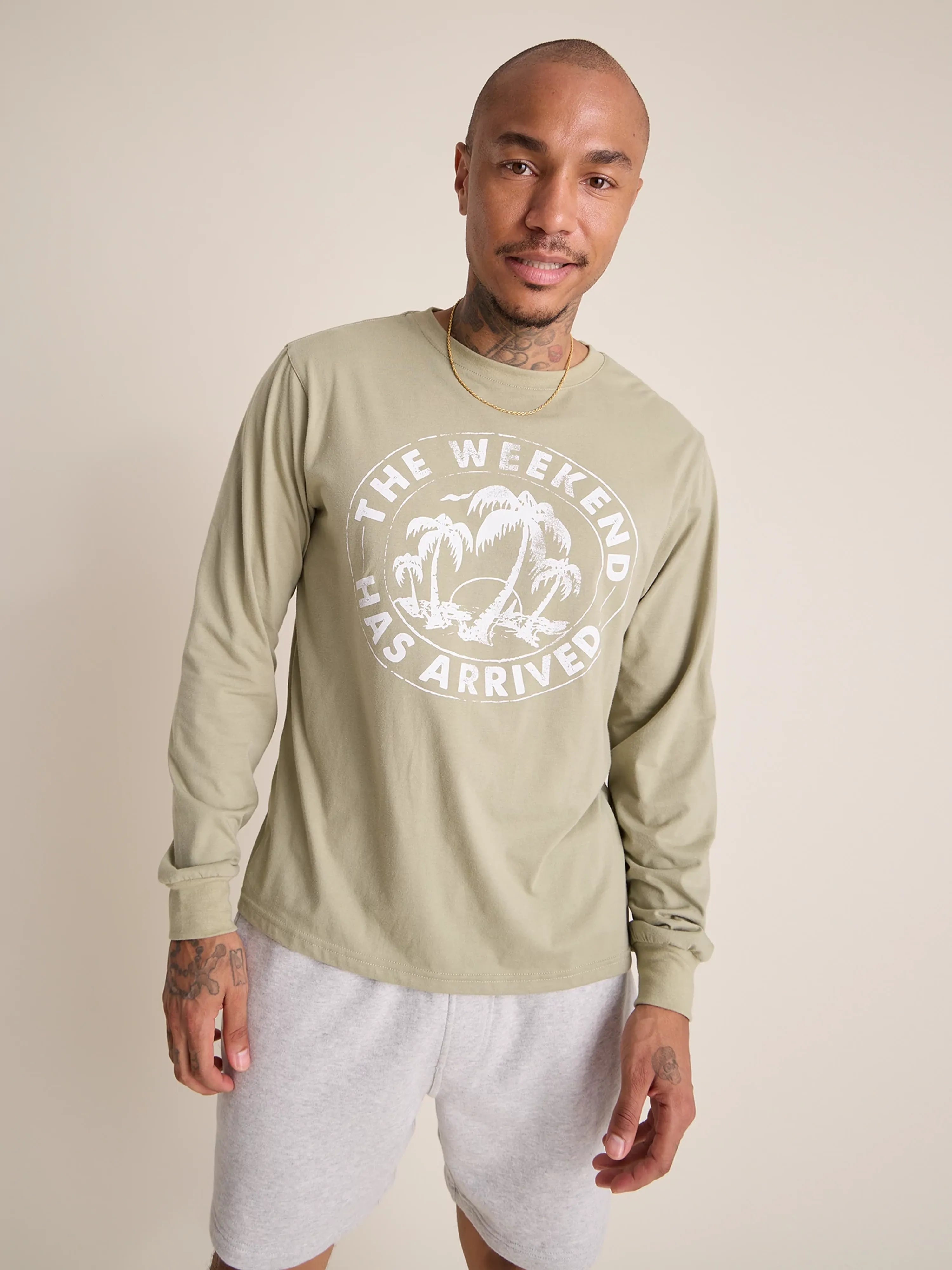 men's graphic t-shirts -The Relaxer (L/S Non Pocket T-Shirt) - Olive Green