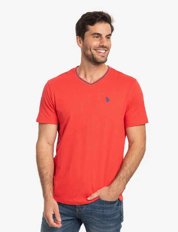 men's comfortable t-shirts -TIPPED V-NECK JERSEY T-SHIRT