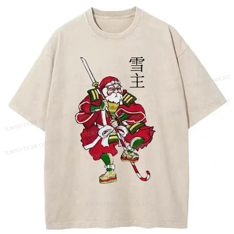 men's sports t-shirts -Tokyo-Tiger Christmas Samurai Japan Washed T-Shirt