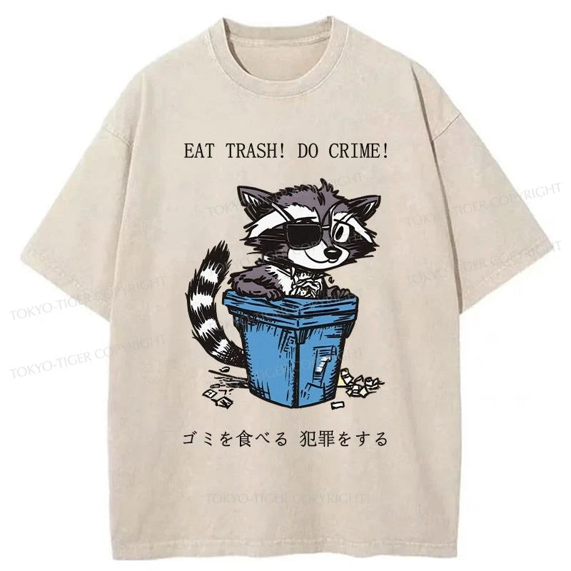 men's custom graphic t-shirts -Tokyo-Tiger Eat Garbage Commit A Crime Washed T-Shirt