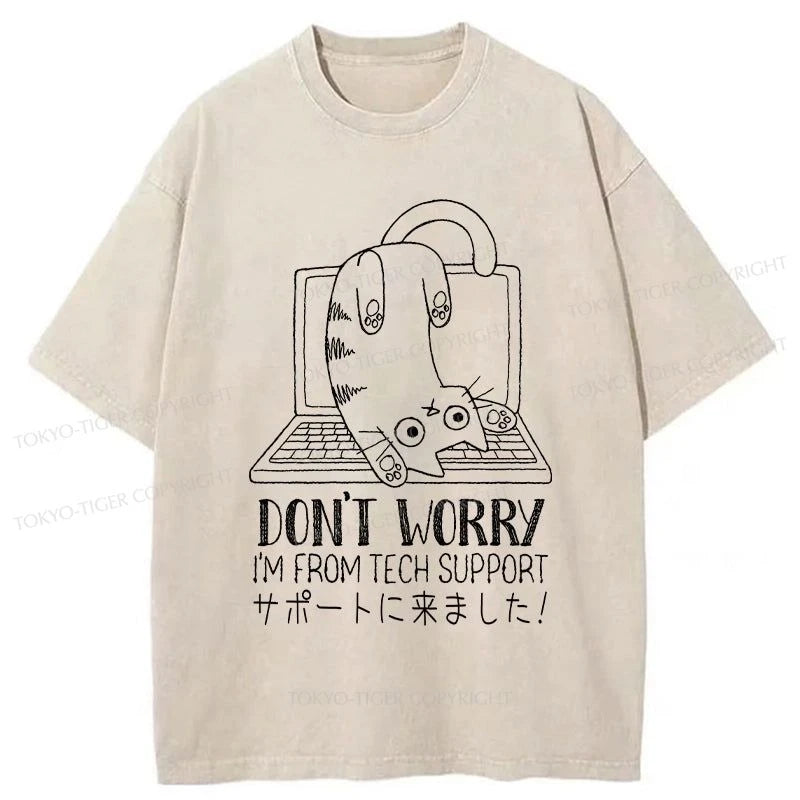 men's soft jersey t-shirts -Tokyo-Tiger I'm From Tech Support Cat Washed T-Shirt