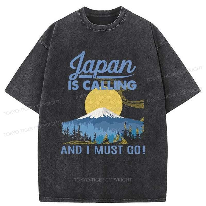 men's minimalistic t-shirts -Tokyo-Tiger Japan Is Calling Washed T-Shirt