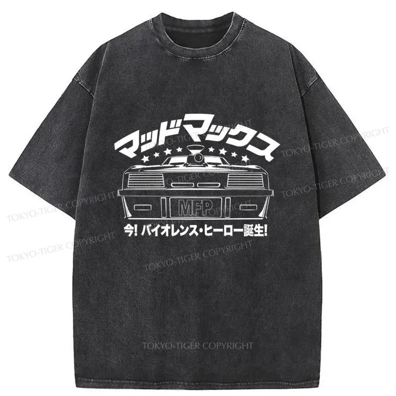 men's vintage graphic t-shirts -Tokyo-Tiger Japanese Car Retro Japan Washed T-Shirt